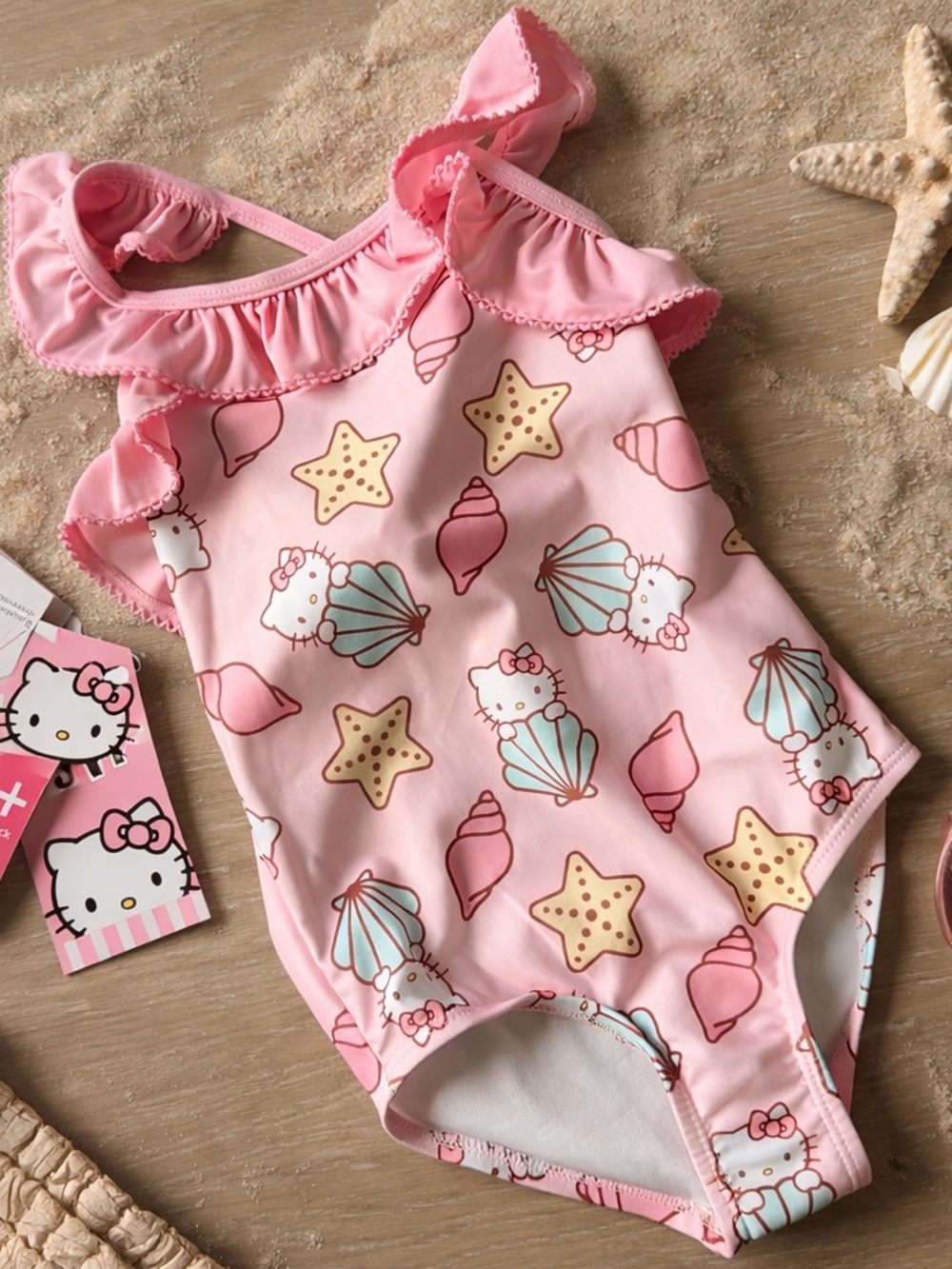 Hello Kitty Toddler Swimsuit 4T Pink Ruffle One Piece SPF 50+ Sanrio NWT